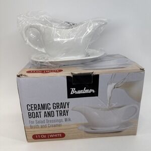 Bruntmor 11 Oz Ceramic Gravy Boat With Tray New White